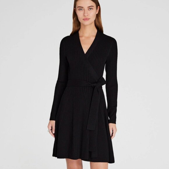 Club Monaco Black Short Wrap Sweater Dress - Picture 4 of 12